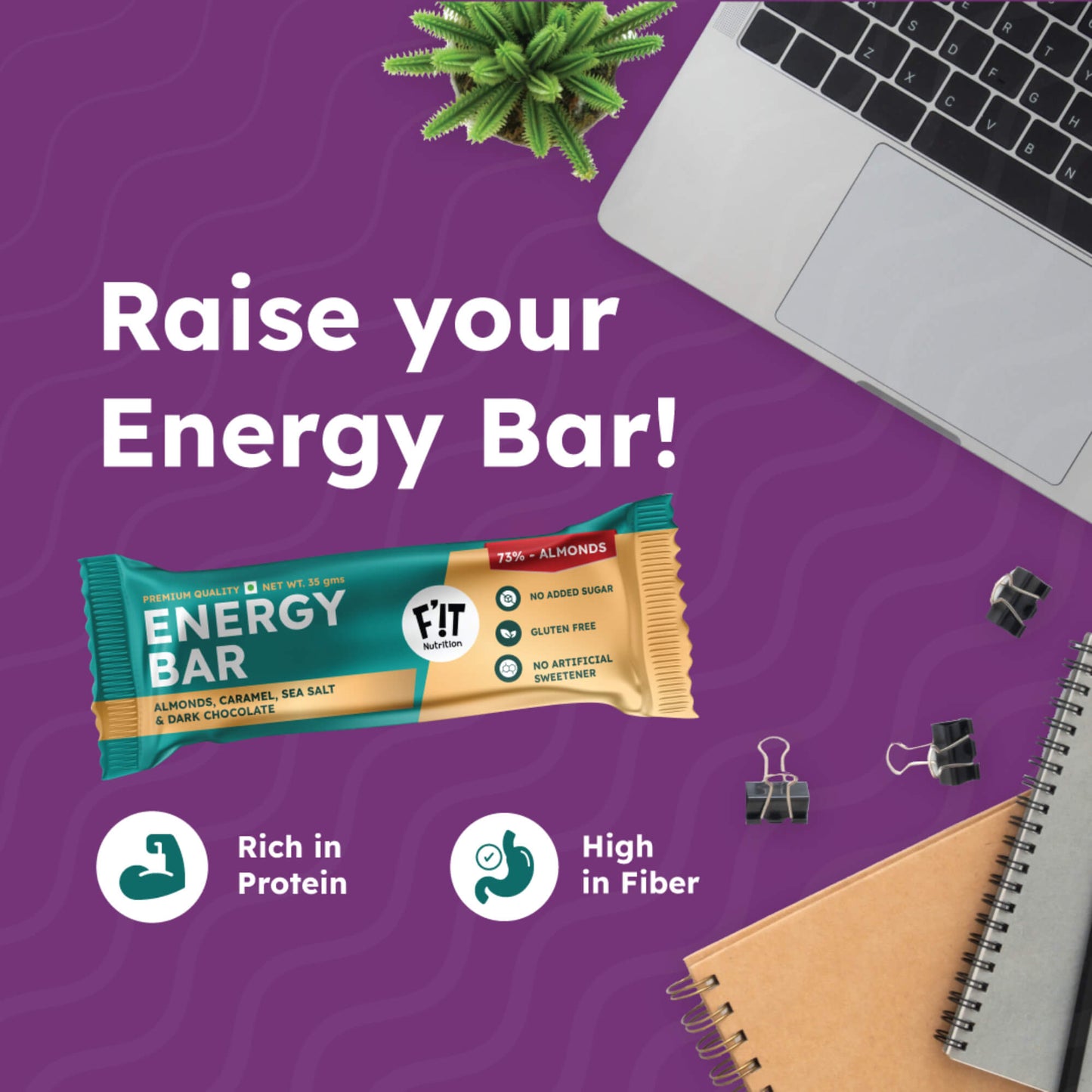 Premium Energy Bar | Almonds(73%), Sea Salt & Dark Chocolate | Pack of 1 | No Added Sugar | Protein & Fiber rich