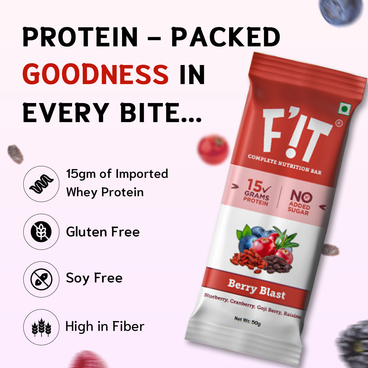 Berry Blast Whey Protein Bar, Pack of 1