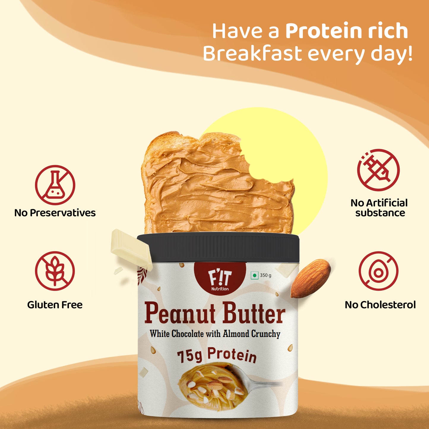 White Chocolate with Almond Crunchy Peanut Butter  | Rich in Protein | Gluten Free | 350g