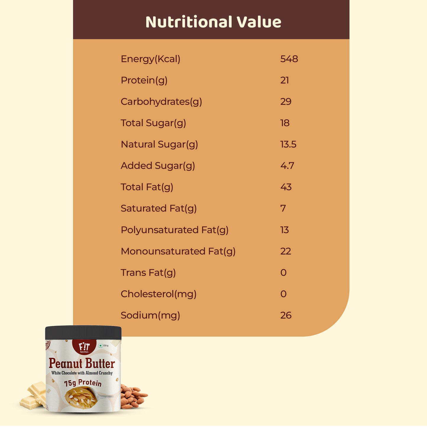 White Chocolate with Almond Crunchy Peanut Butter  | Rich in Protein | Gluten Free | 350g