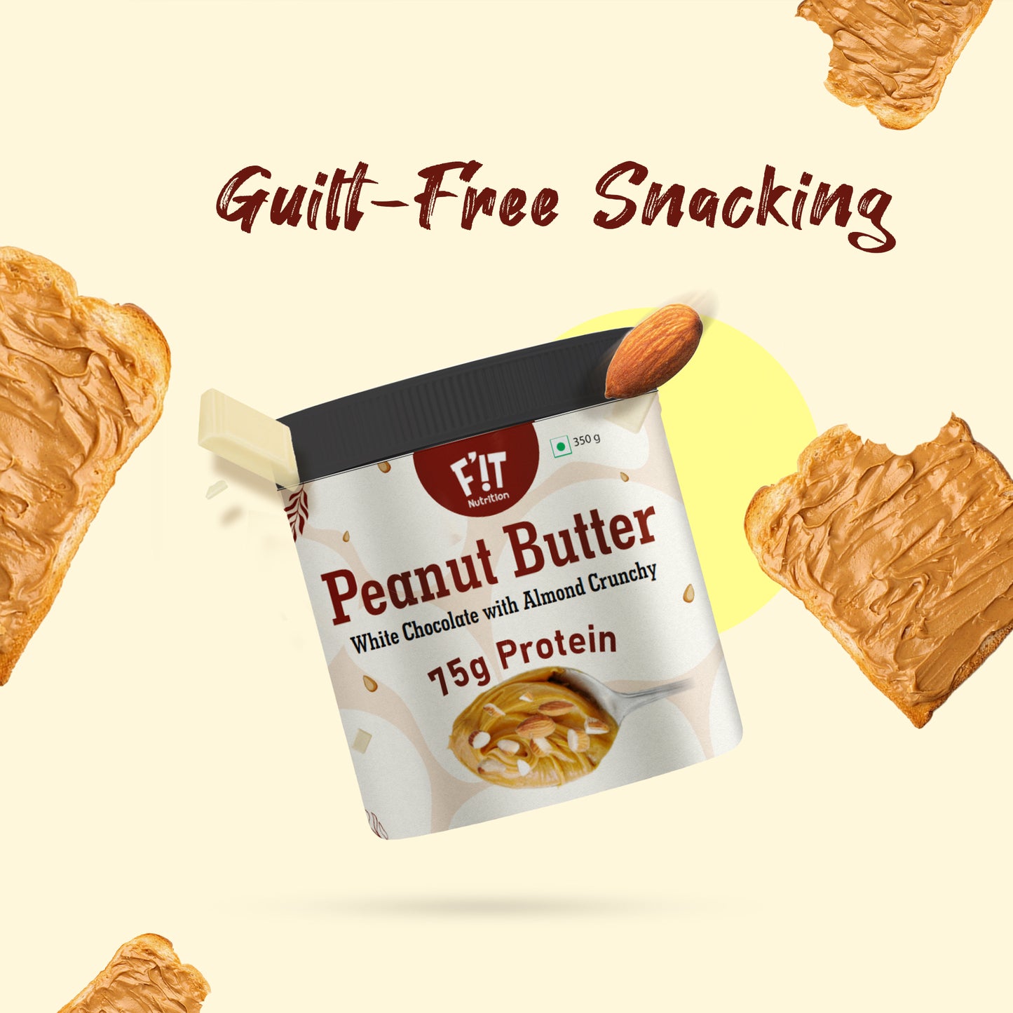 White Chocolate with Almond Crunchy Peanut Butter  | Rich in Protein | Gluten Free | 350g