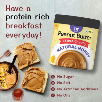 Natural Honey Peanut Butter EXTRAA Crunchy | No Sugar | No Salt | No Preservatives | Rich in Protein | Gluten Free | 350g(Growfitter)