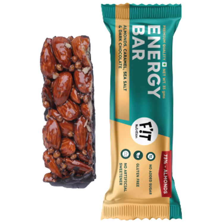 Premium Energy Bar | Almonds(73%), Sea Salt & Dark Chocolate | Pack of 1 | No Added Sugar | Protein & Fiber rich