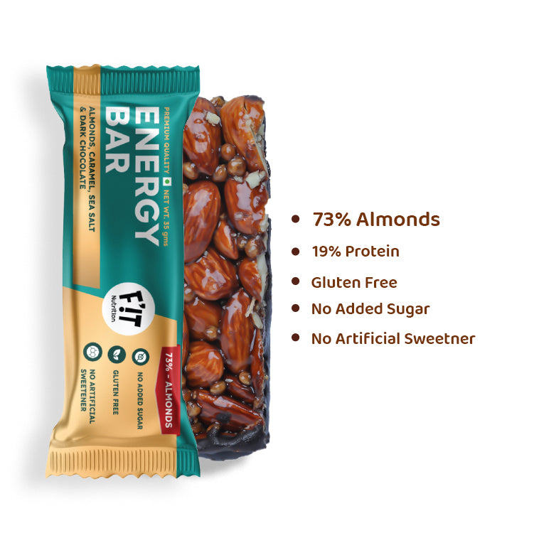 Premium Energy Bar | Almonds(73%), Sea Salt & Dark Chocolate | Pack of 1 | No Added Sugar | Protein & Fiber rich