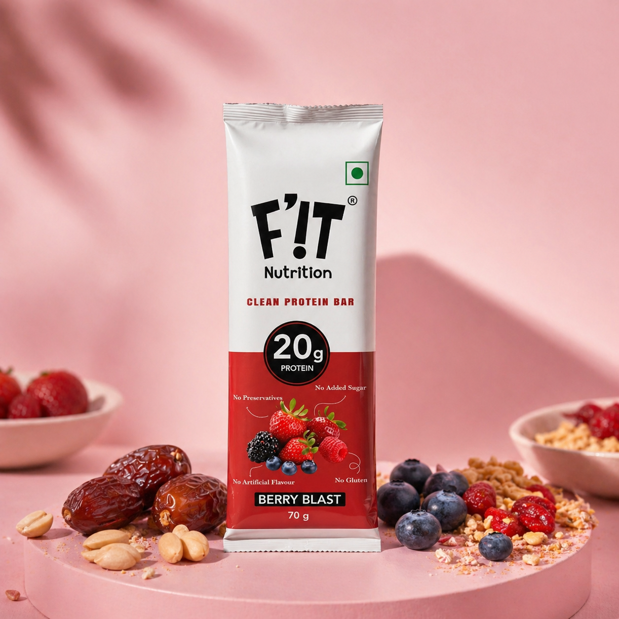 Berry Blast High Protein Bar - 20g Protein (Pack of 70gX10) | Made with 7 Simple Ingredients