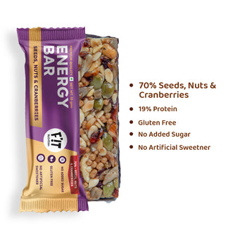 Premium Energy Bar | Seeds, Nuts & Cranberries(70%) | Pack of 1 | No Added Sugar | Protein & Fiber rich