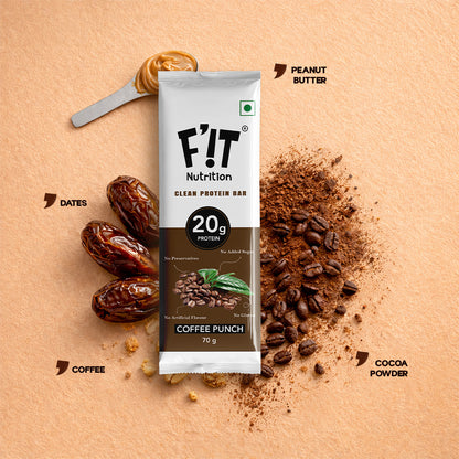 Coffee Punch 20g Protein Bar - Pack of 70g x 5 | Made with 8 Simple Ingredients - Pack of 5