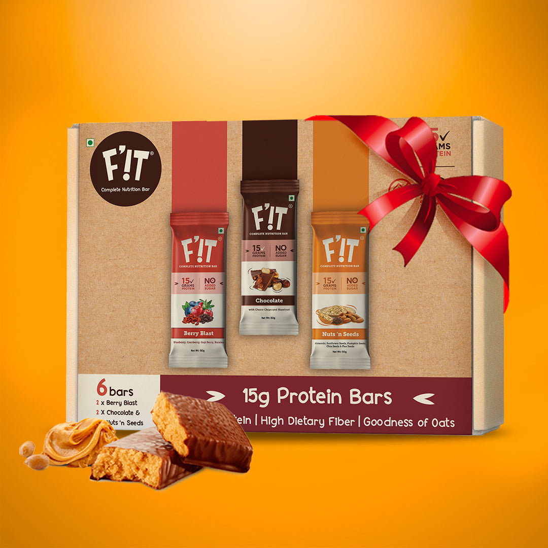 Assorted Whey Protein Bars Gift Hamper ( 2 Chocolate with Hazelnut| 2 Berry Blast| 2 Nuts N Seeds) F’iT Nutrition Bar